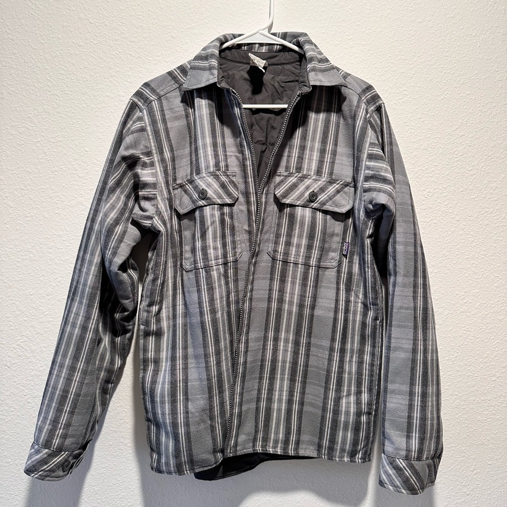 Patagonia Gray Plaid Flannel Full Zip Shirt Jacket Shacket Mens Small